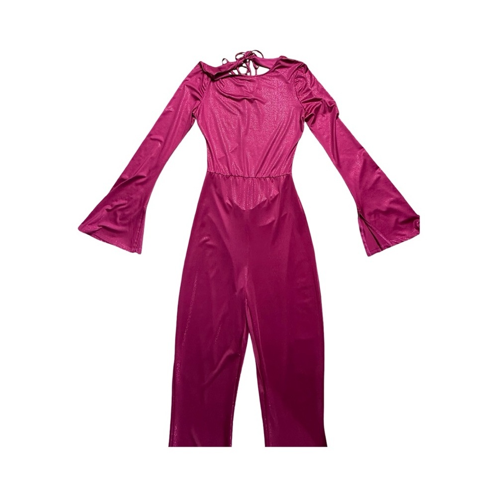 For Tall women Magenta Jumpsuit with Open Back. Size large no lining - Picture 10 of 15